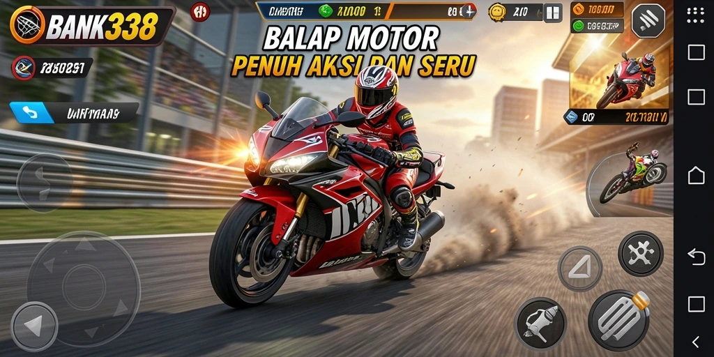 Gameplay mendebarkan dalam balapan motor yang seru.