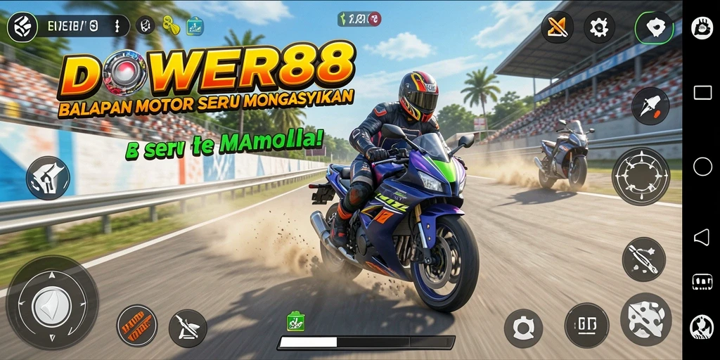 Screenshot gameplay DOWER88 menampilkan aksi balapan motor yang mendebarkan.