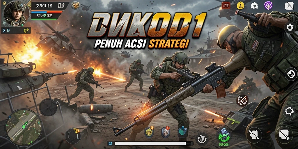 Tampilkan aksi intens dalam gameplay DY01 di medan perang.