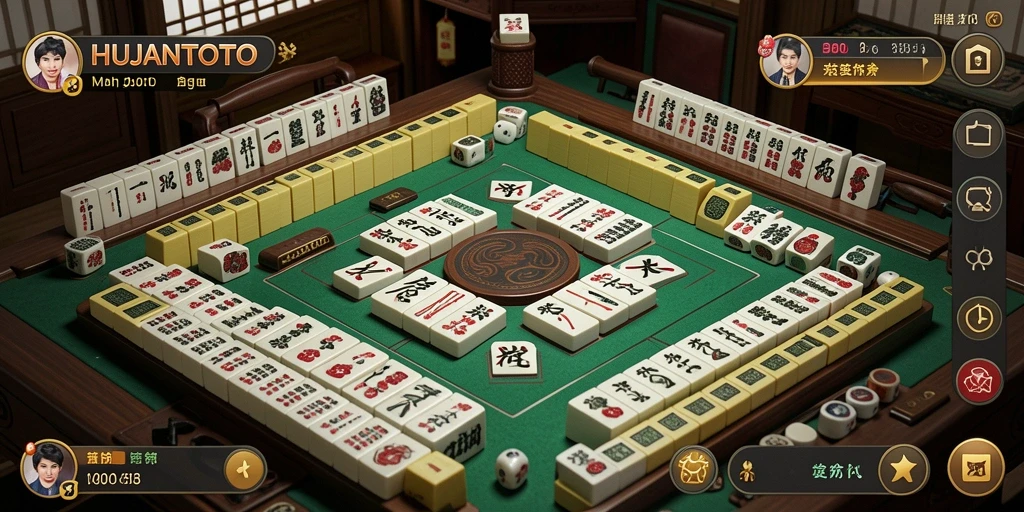 Tampilan gameplay Mahjong yang menarik di HUJANTOTO.