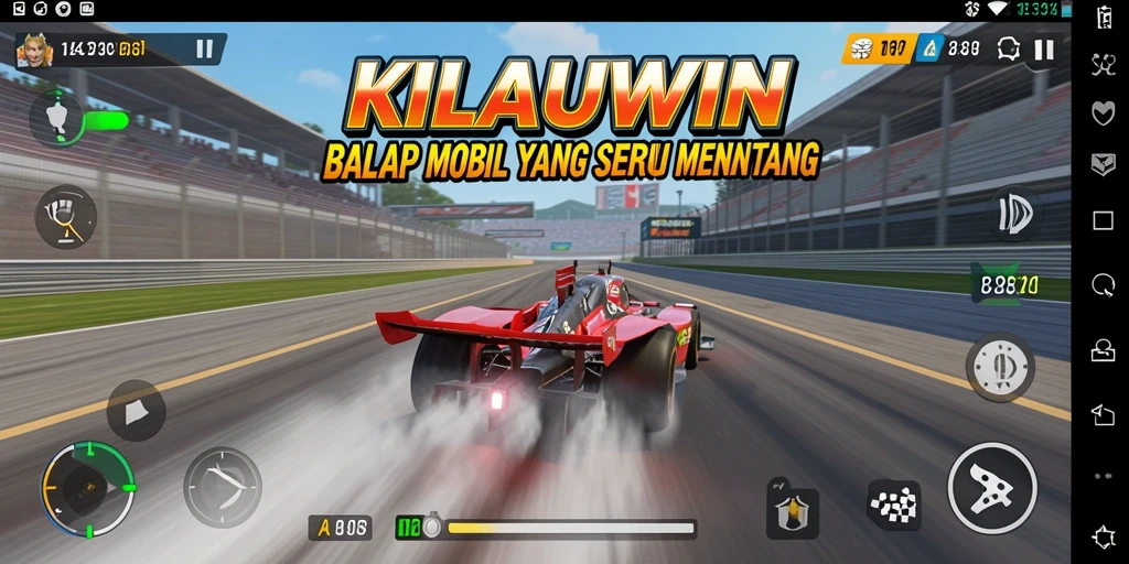 Gameplay seru KILAUWIN dengan mobil balap berkualitas dan lintasan menantang.