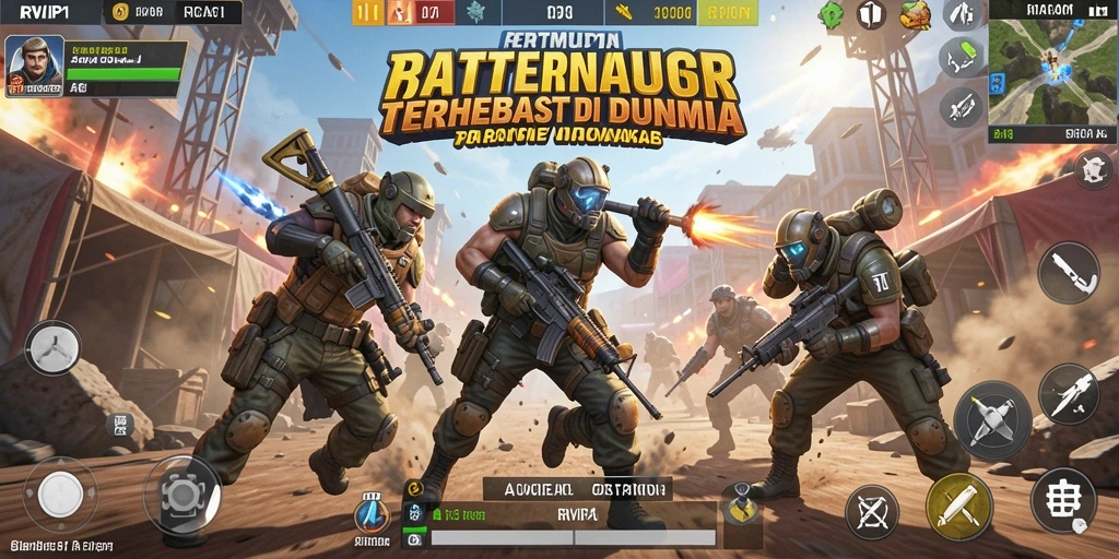 Screenshot utama RVIP1 menampilkan pertempuran intens dalam gameplay Battle Royale.
