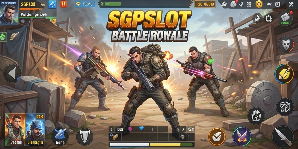 Tampilan gameplay seru dalam SGPSLOT dengan pertarungan intens di arena Battle Royale.