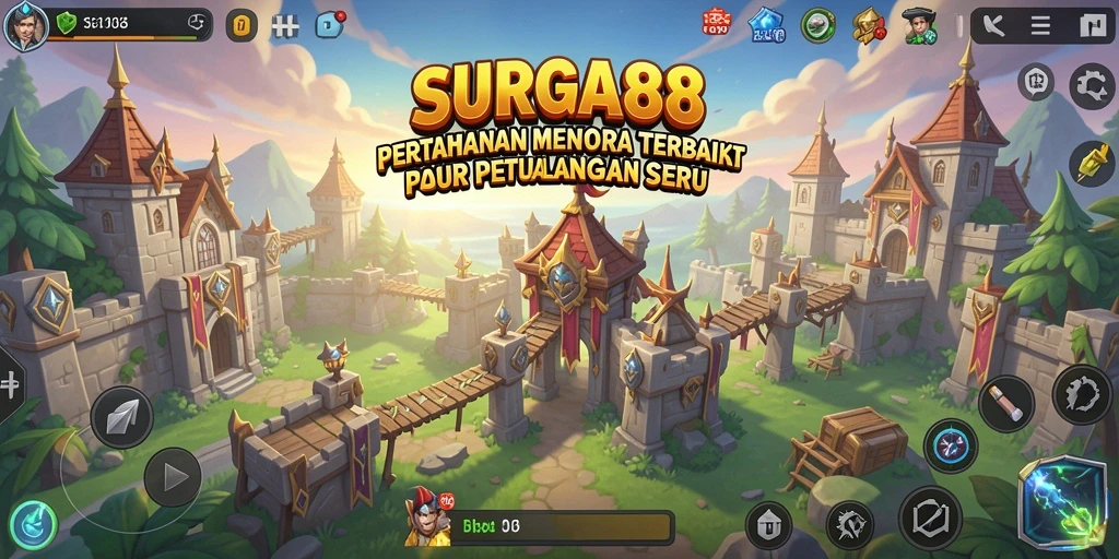 Tampilan gameplay menara dengan efek visual menawan dalam SURGA88.