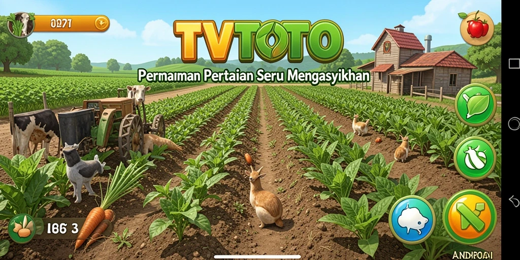 Tangkapan layar utama TVTOTO menampilkan pengalaman gameplay pertanian yang seru.